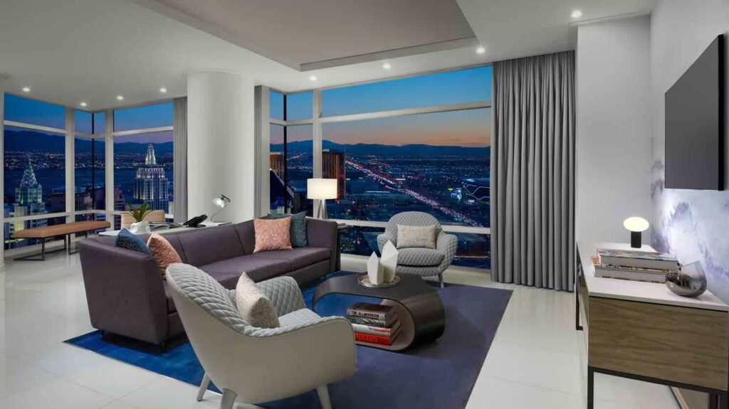 aria hotel sky suites one bedroom penthouse panoramic living room